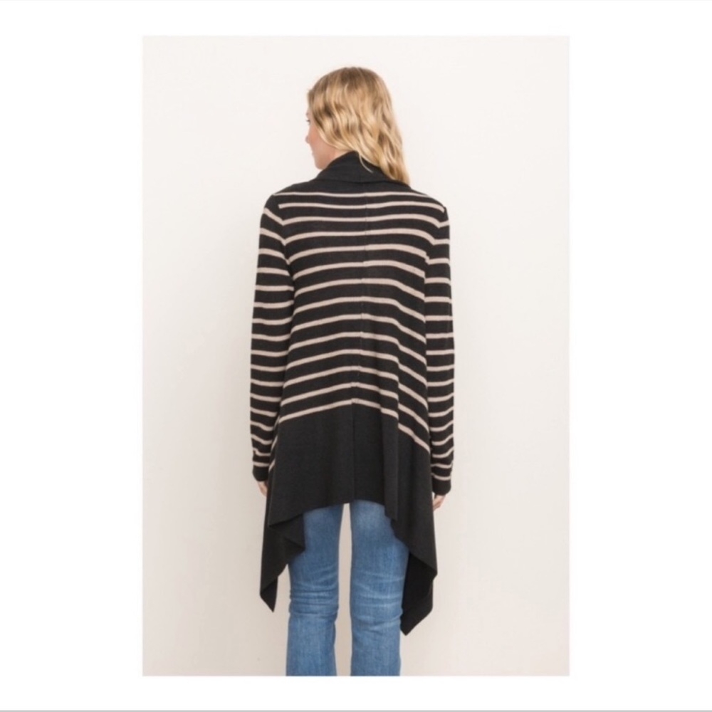 Mystree | Cardigan | Black & Beige Stripe Open Cardigan - Picture 9 of 12